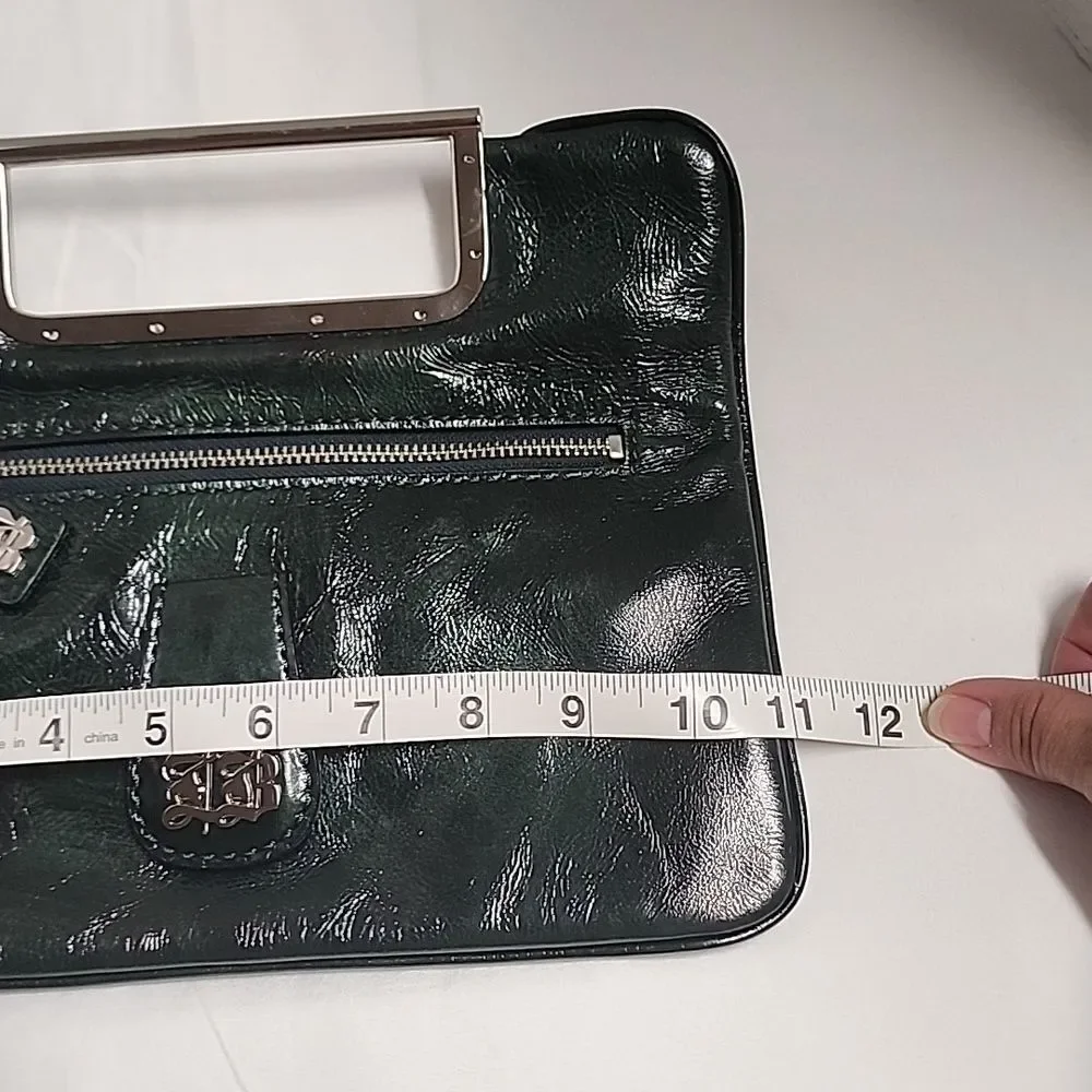 Leonello Borghi Y2K Style Dark Green Fold Over Clutch With Silvertone Hardware